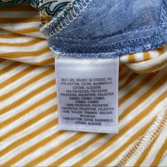 Anthropologie Postmark Striped Yellow 3/4 Blouse, Blue Paisley Front‎ sz XS - Picture 7 of 10